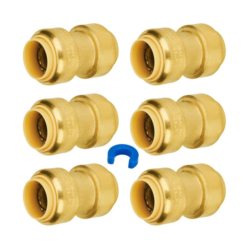 SUNGATOR 6-Pack Straight Coupling, 3/4 Inch Push PEX Fittings, Push-to-Connect Pex Pipe, Copper, CPVC, No Lead Brass Plumbing Fittings with Disconnect Clip - Image 1